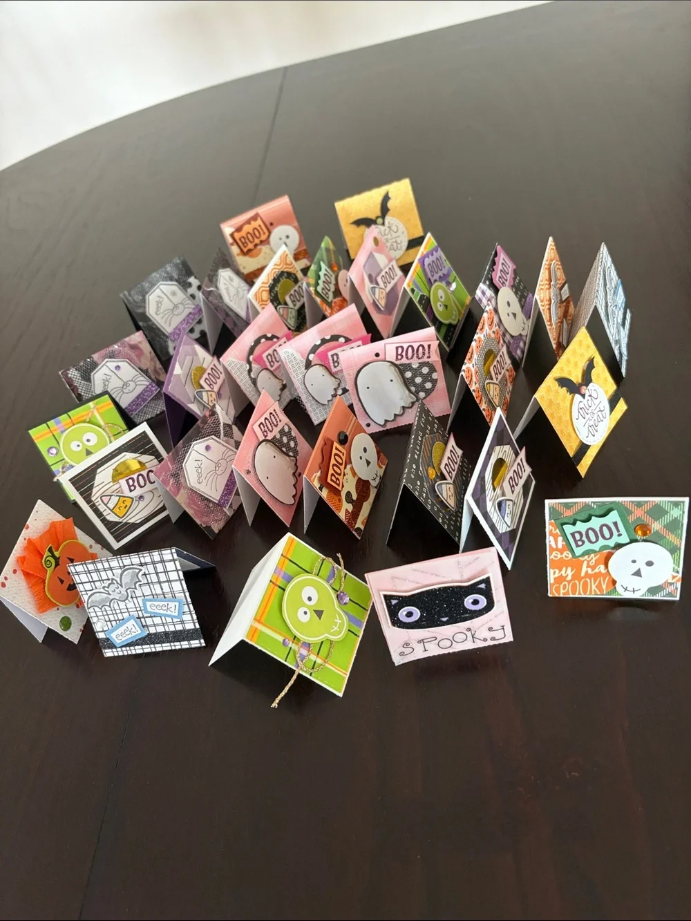 New Handmade Halloween Mini Foldable Surprise Cards - Set of 30, Colorful 2 x 2